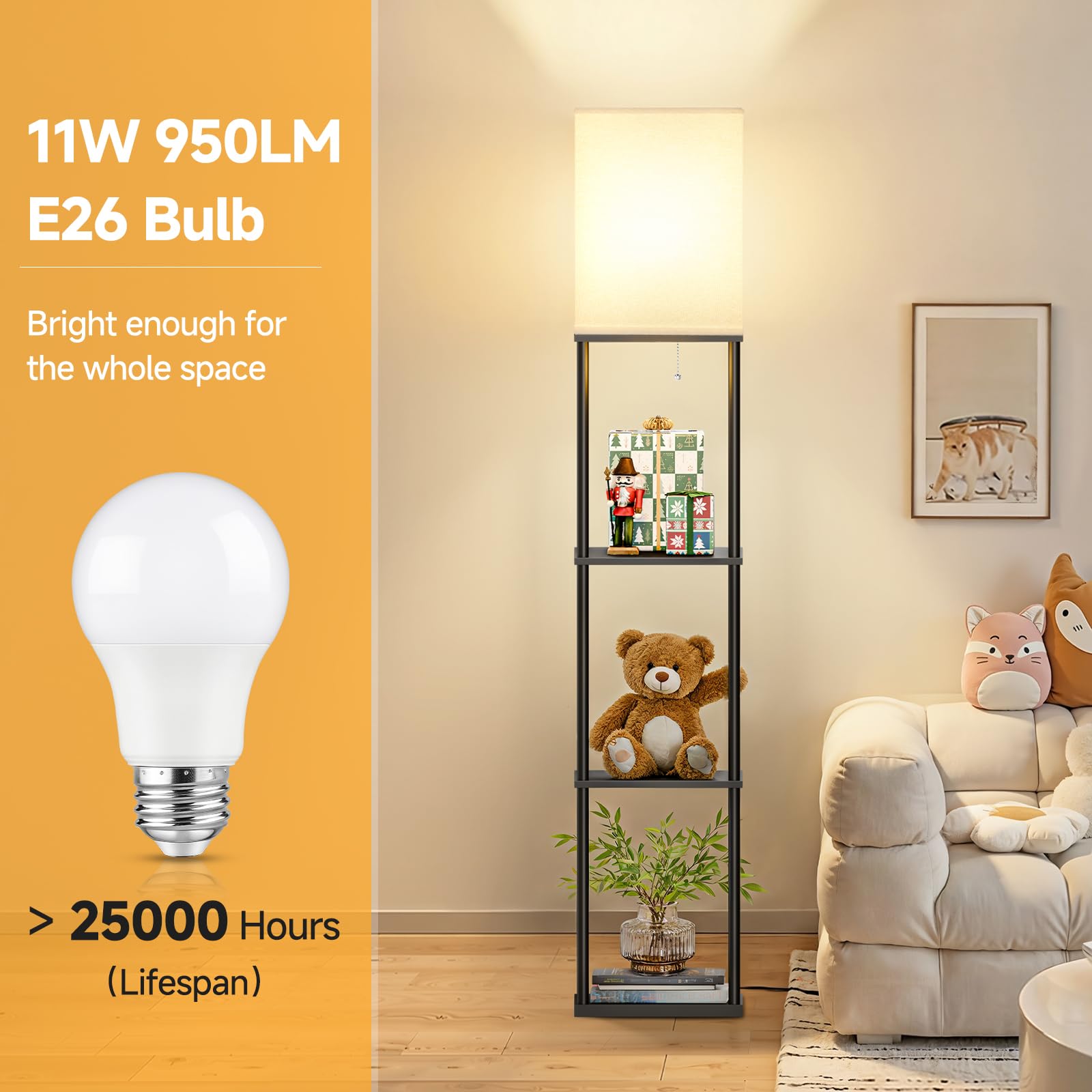 SHINE HAI floor lamp shelves top view showcases practical display area and cable management.