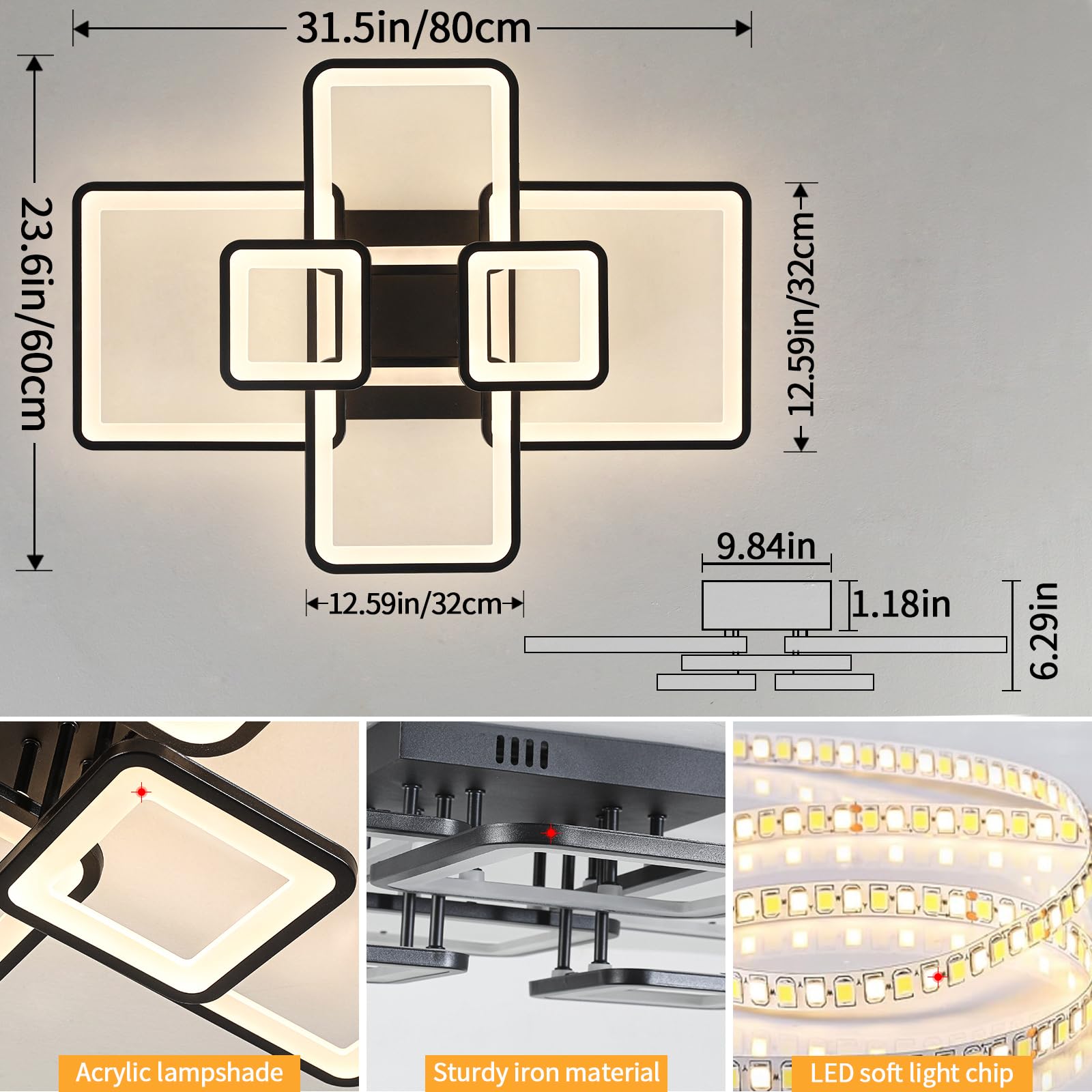 Shine LUEST kitchen island fixture, modern black flush mount for task lighting.