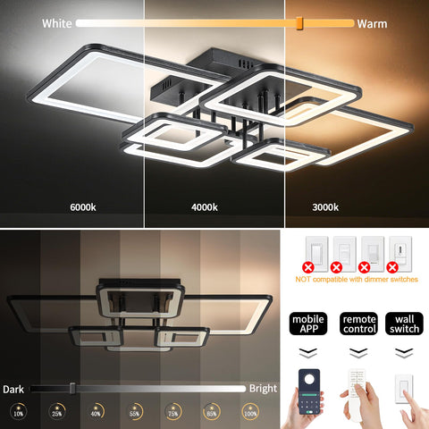 Shine LUEST remote-controlled ceiling light, perfect for living room evening scenes.