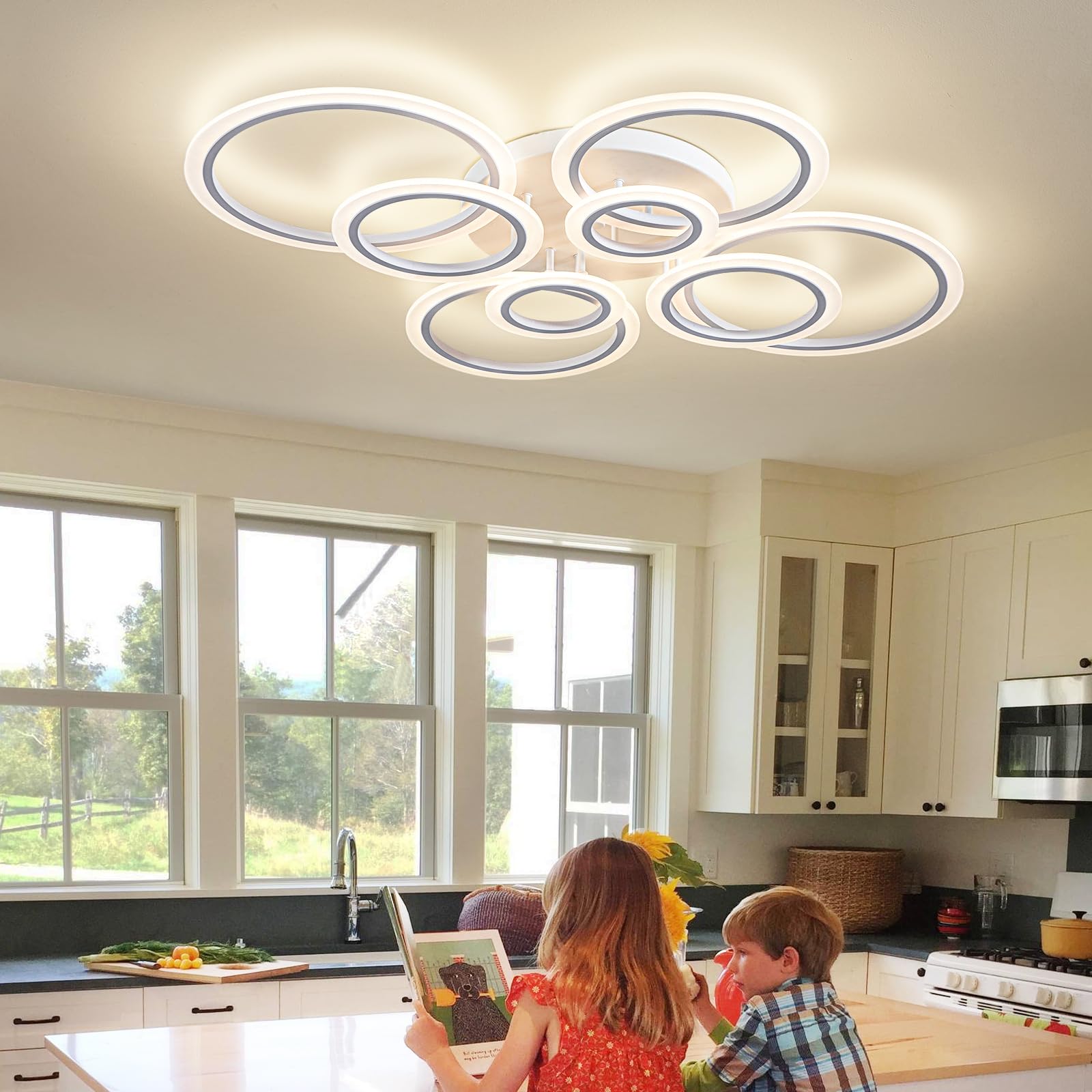 Shine LUEST acrylic ring fixture brings modern elegance to dining rooms.