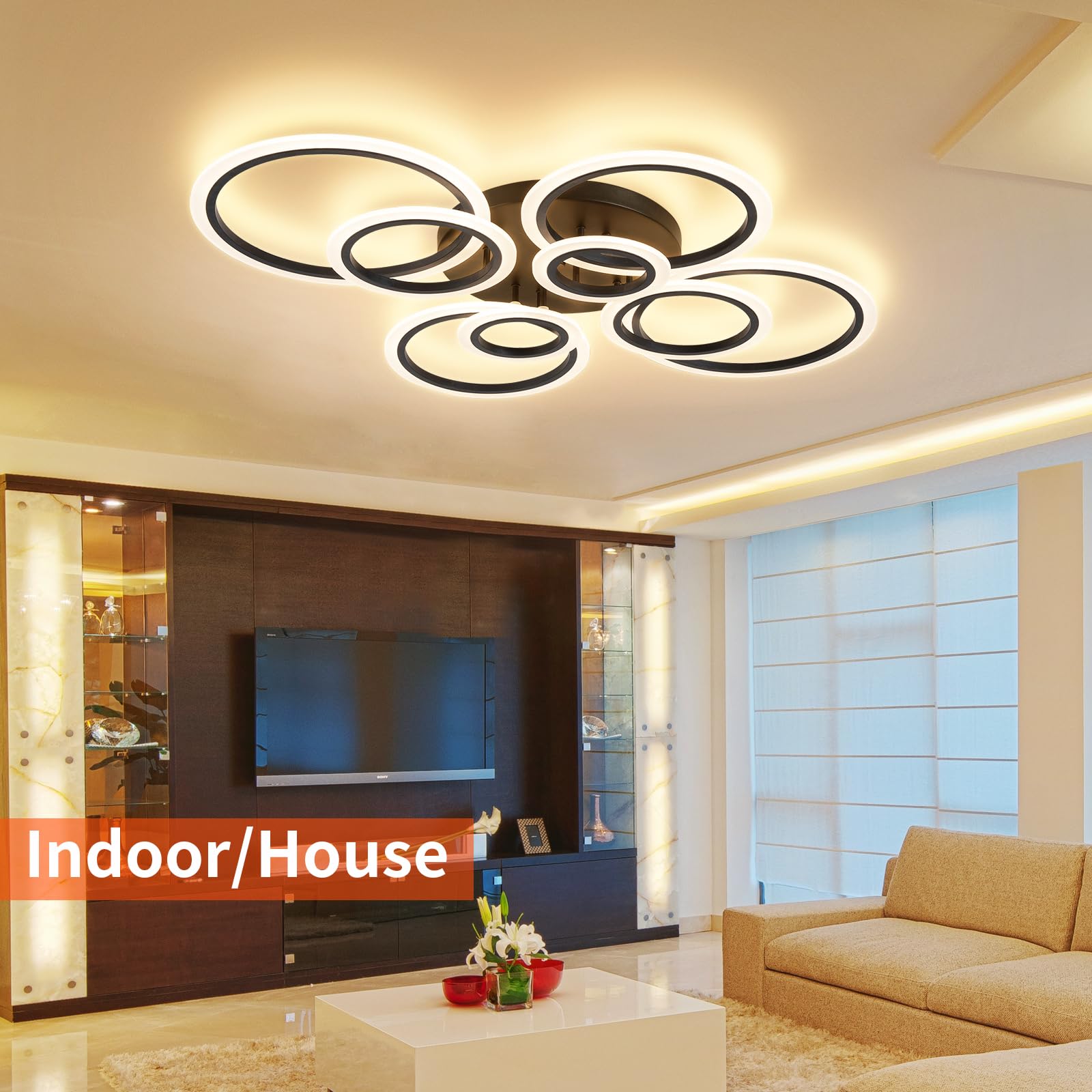 Shine LUEST acrylic rings soften light for comfortable illumination.