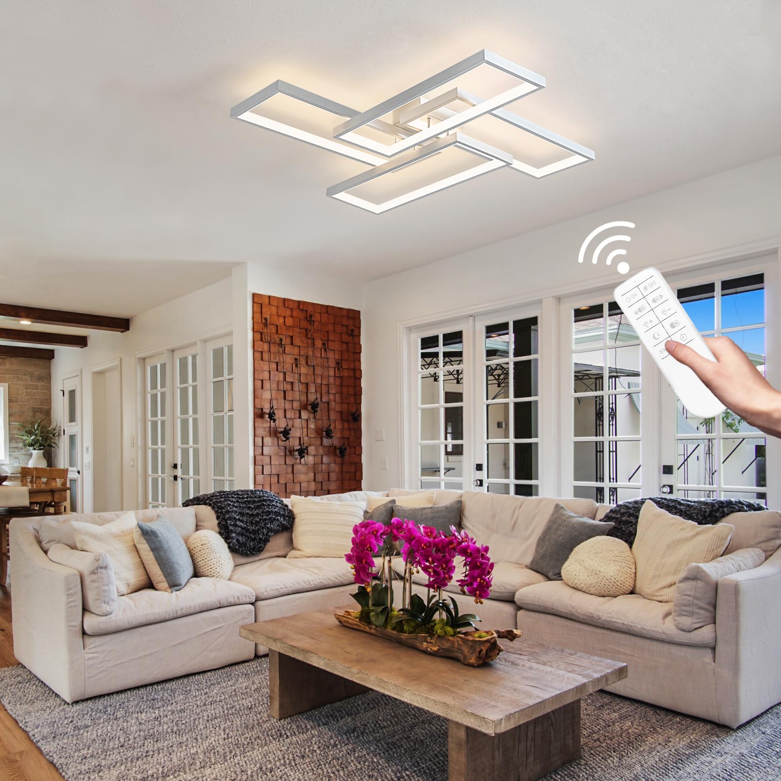 Shine LUEST flush-mount LED with remote control for easy dimming.