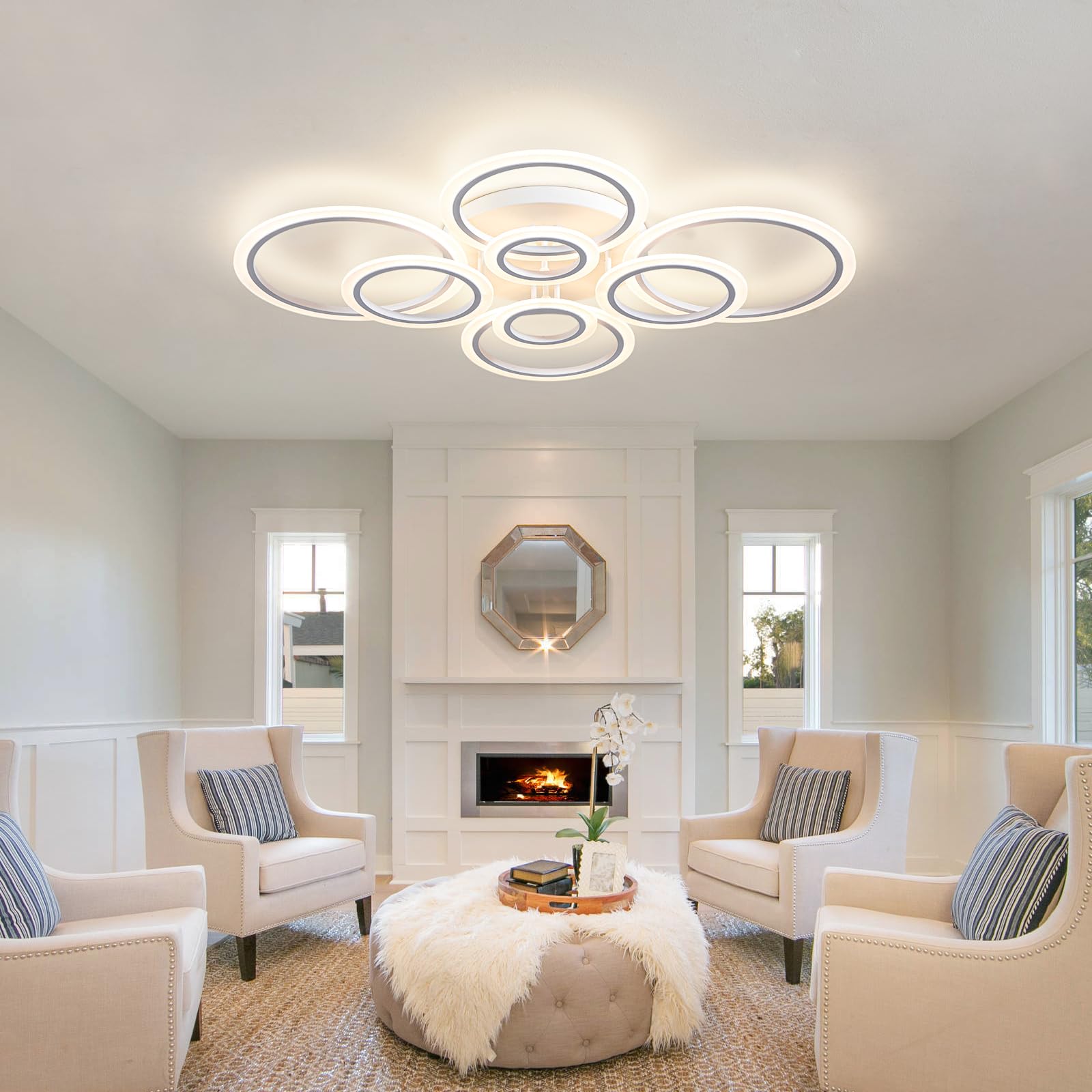 Shine LUEST matte white finish adds a clean ceiling focal point.