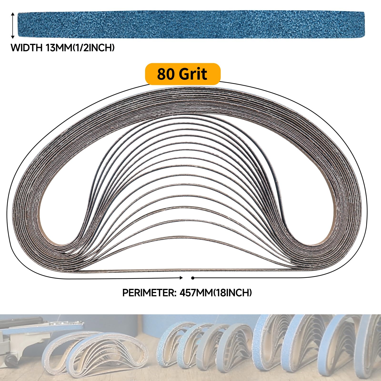 Shineboc 1/2 x 18 inch belts in 80 grit for metal and wood finishing