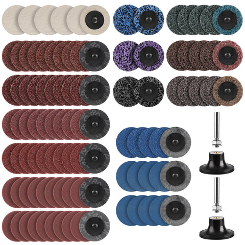 Shineboc 104pcs sanding discs set for versatile grinding and finishing on metal and wood.