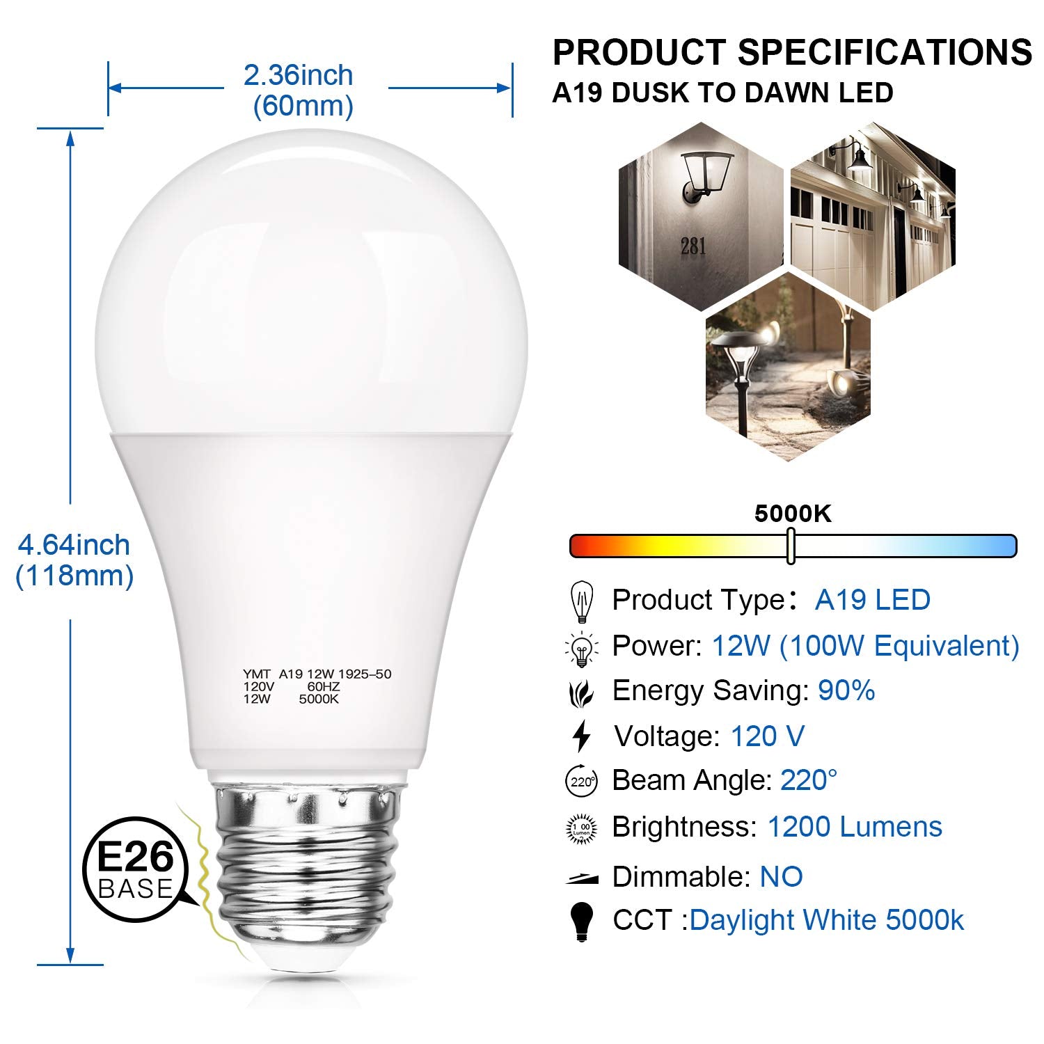 SHINE HAI 12W A19 LED bulb provides garage area illumination.