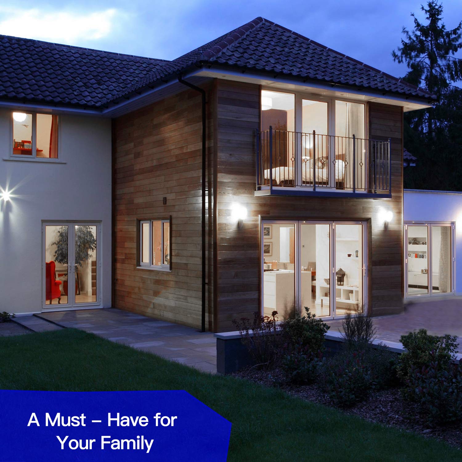SHINE HAI flicker-free bulbs reduce glare at outdoor entries.