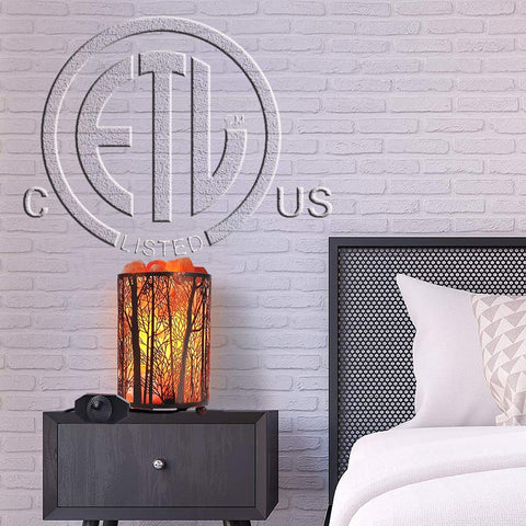 Shineled Salt Lamp projects forest shadows on walls for calming visuals