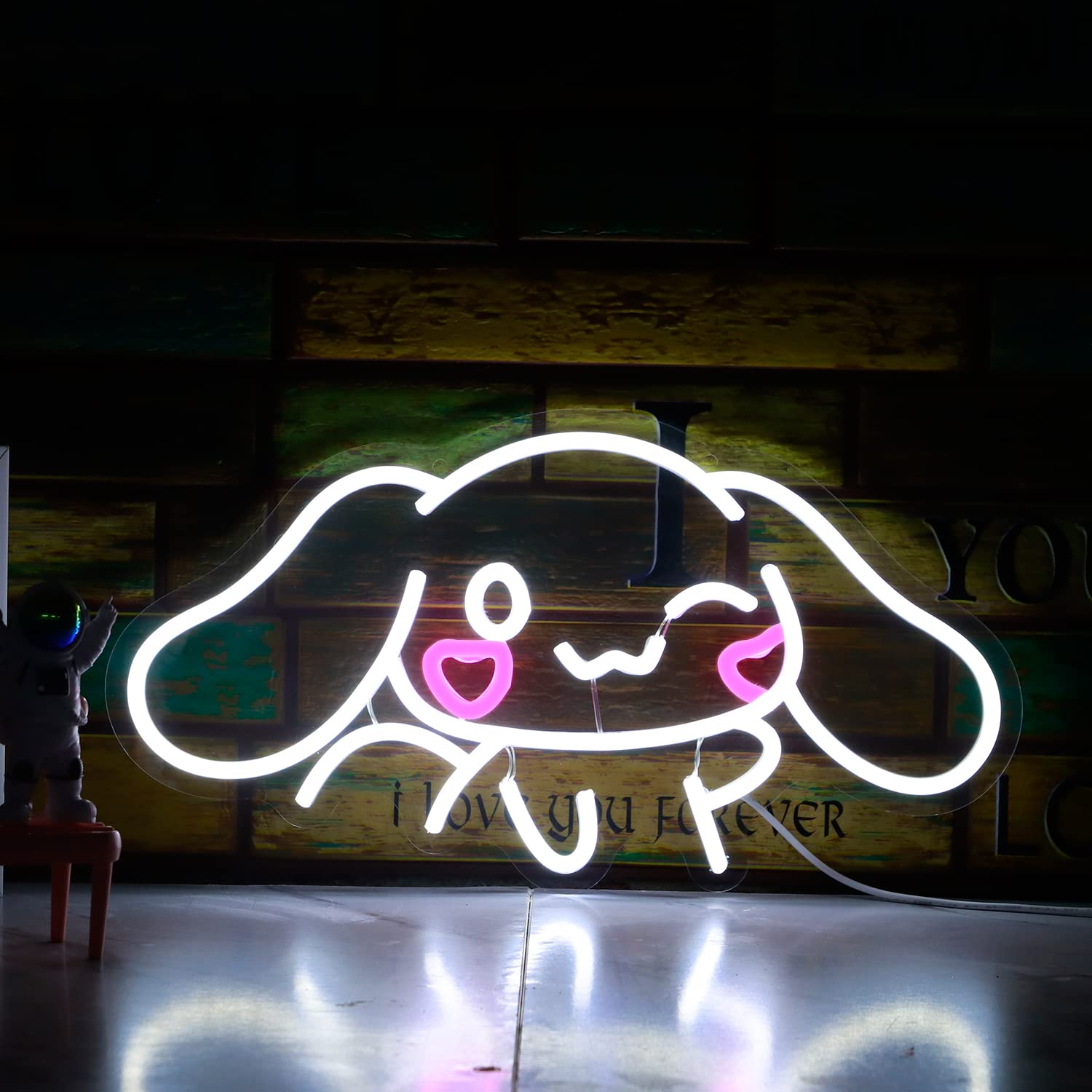 SHINEMYWAY Cinnamoroll neon sign on clear acrylic backboard for easy mounting.
