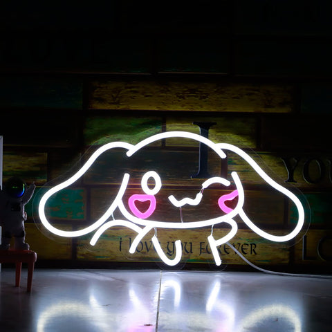 SHINEMYWAY Cinnamoroll neon sign on clear acrylic backboard for easy mounting.
