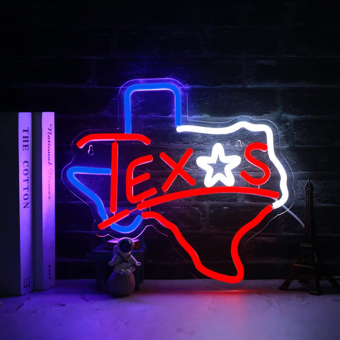 SHINEMYWAY Lone Star neon light provides dimmable ambiance for a man cave.