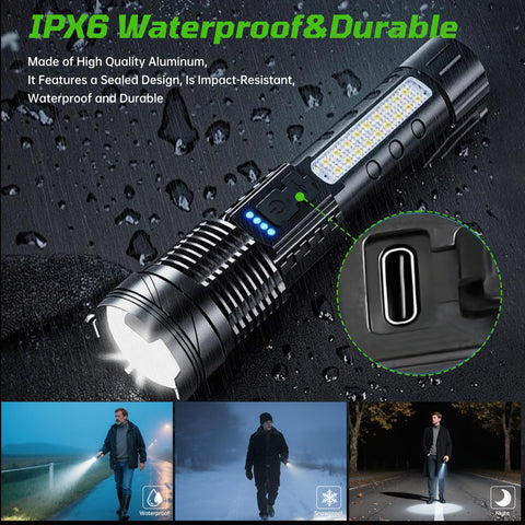ShineRover IPX6 durable body and aluminum head ready for wet or rugged conditions.