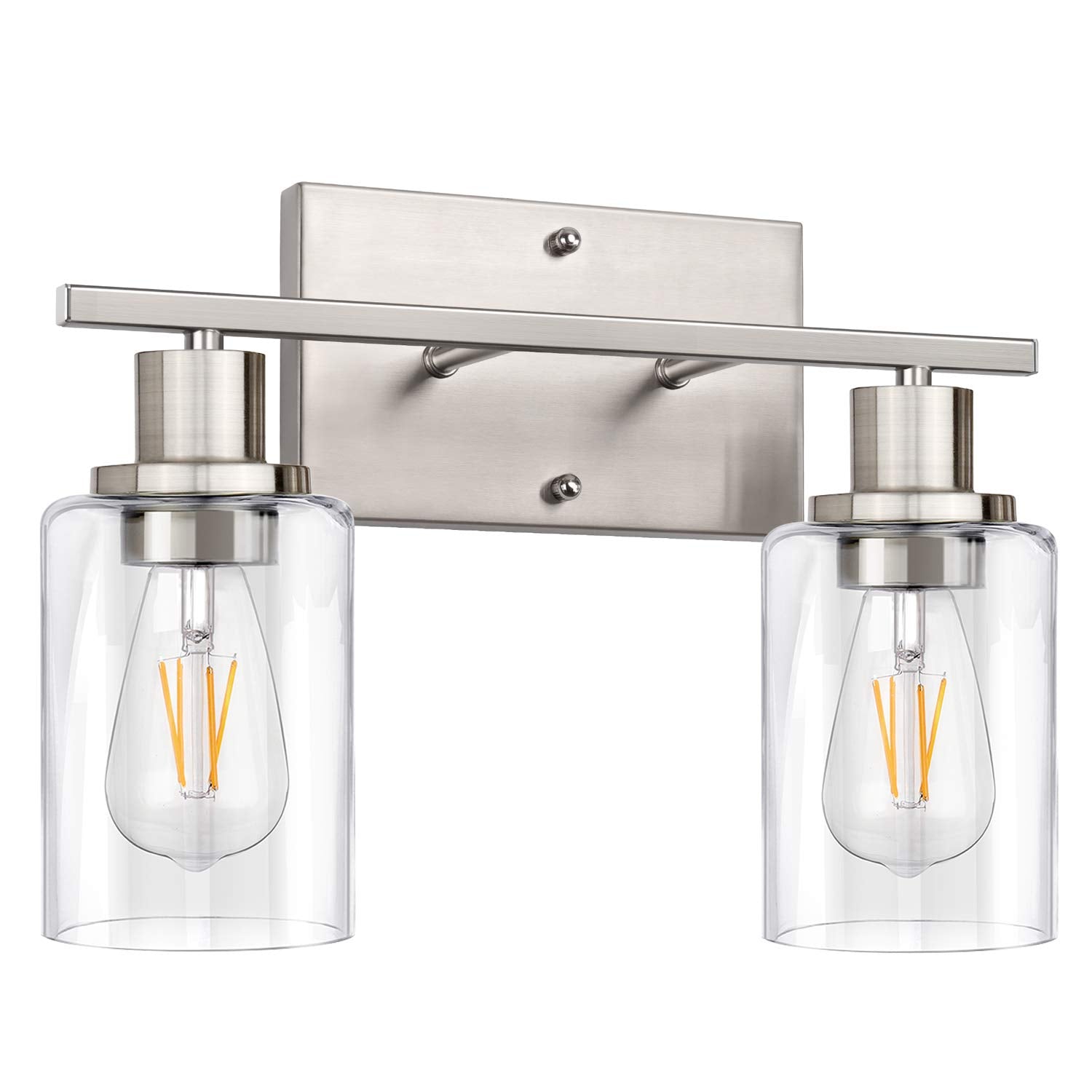 ShineTech 2-Light bathroom fixture with clear shade for even illumination.