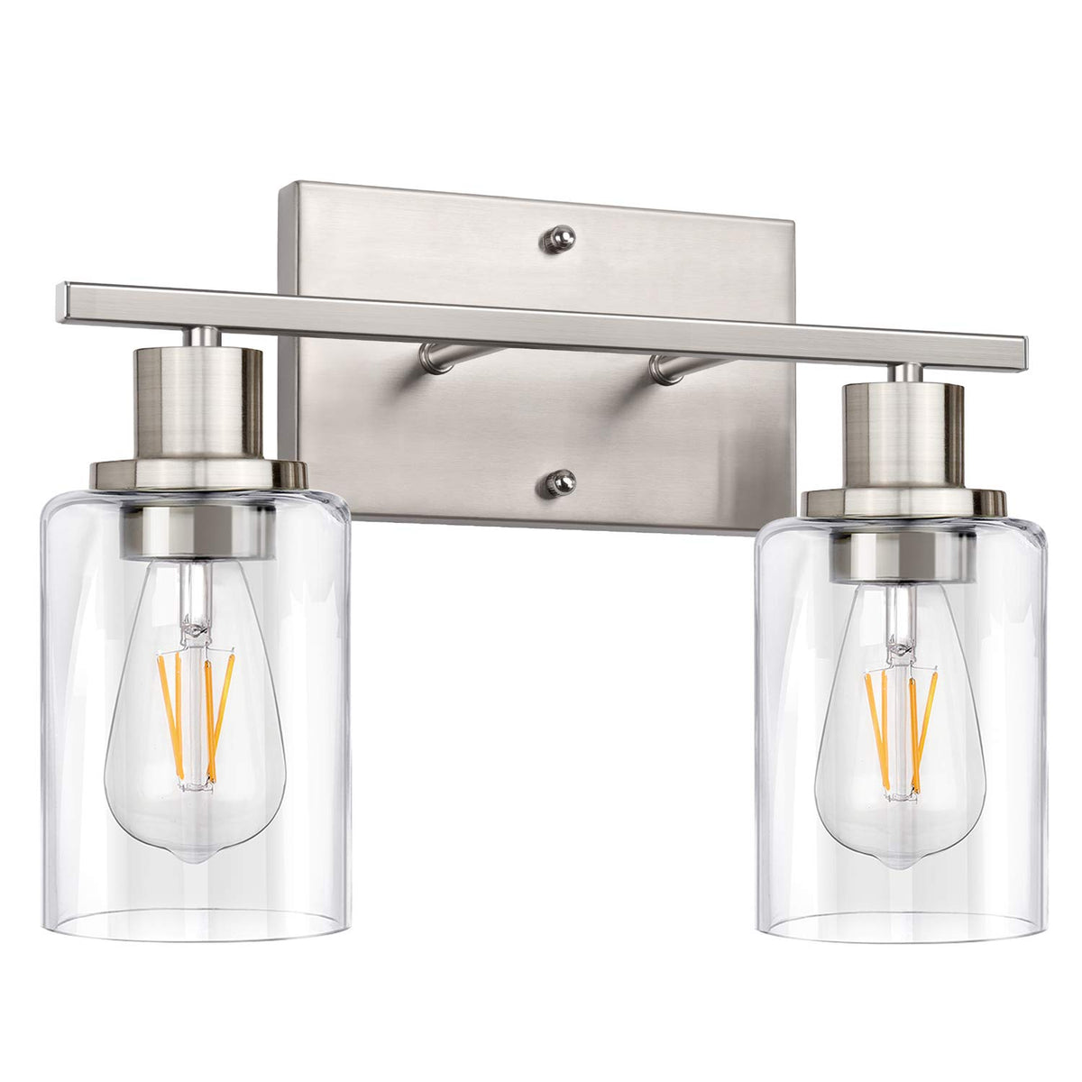 ShineTech 2-Light bathroom fixture with clear shade for even illumination.