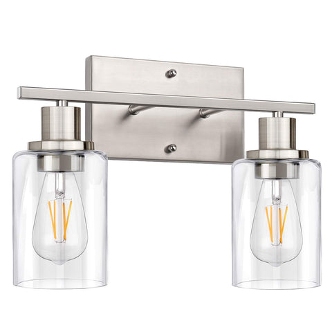 ShineTech 2-Light bathroom fixture with clear shade for even illumination.