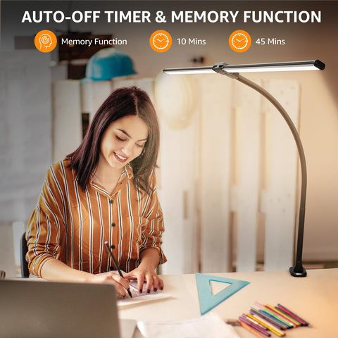 ShineTech desk lamp with clamp secured to a desk edge