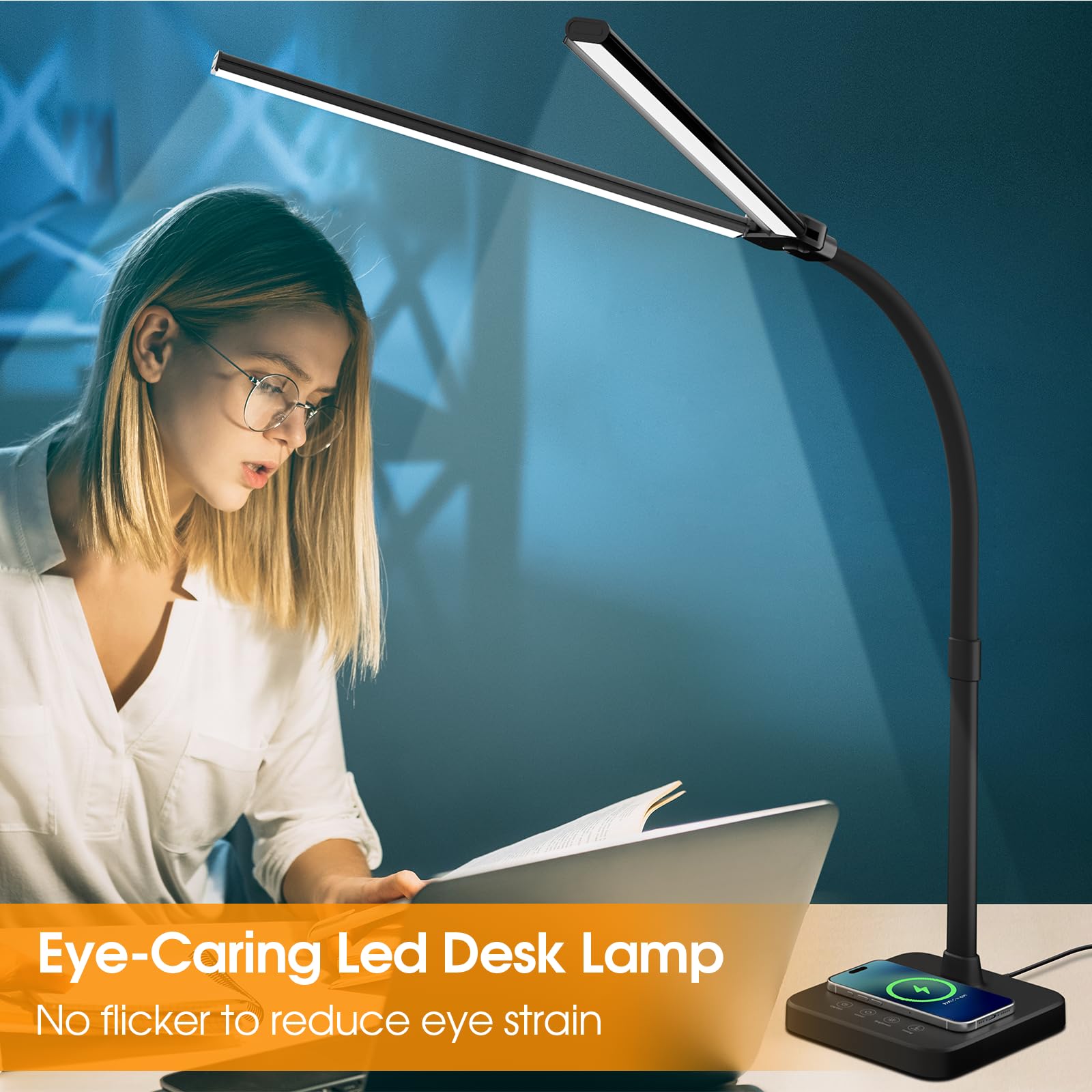ShineTech LED desk lamp 45-minute auto-off timer for safe late-night use.