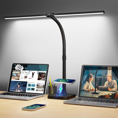 ShineTech LED desk lamp dual-head design delivers wide, even home office illumination.