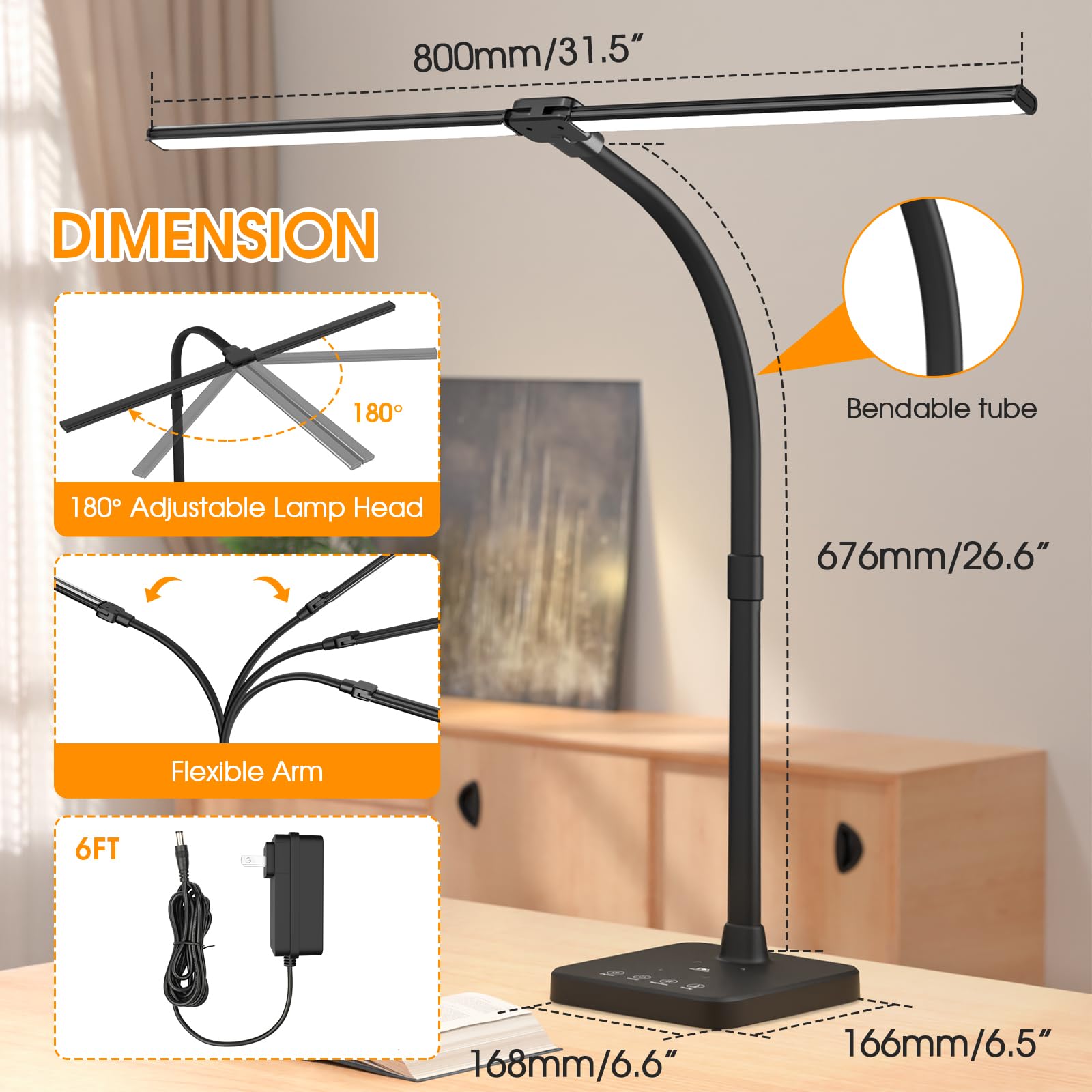 ShineTech LED desk lamp touch-control center adjusts color and brightness easily.