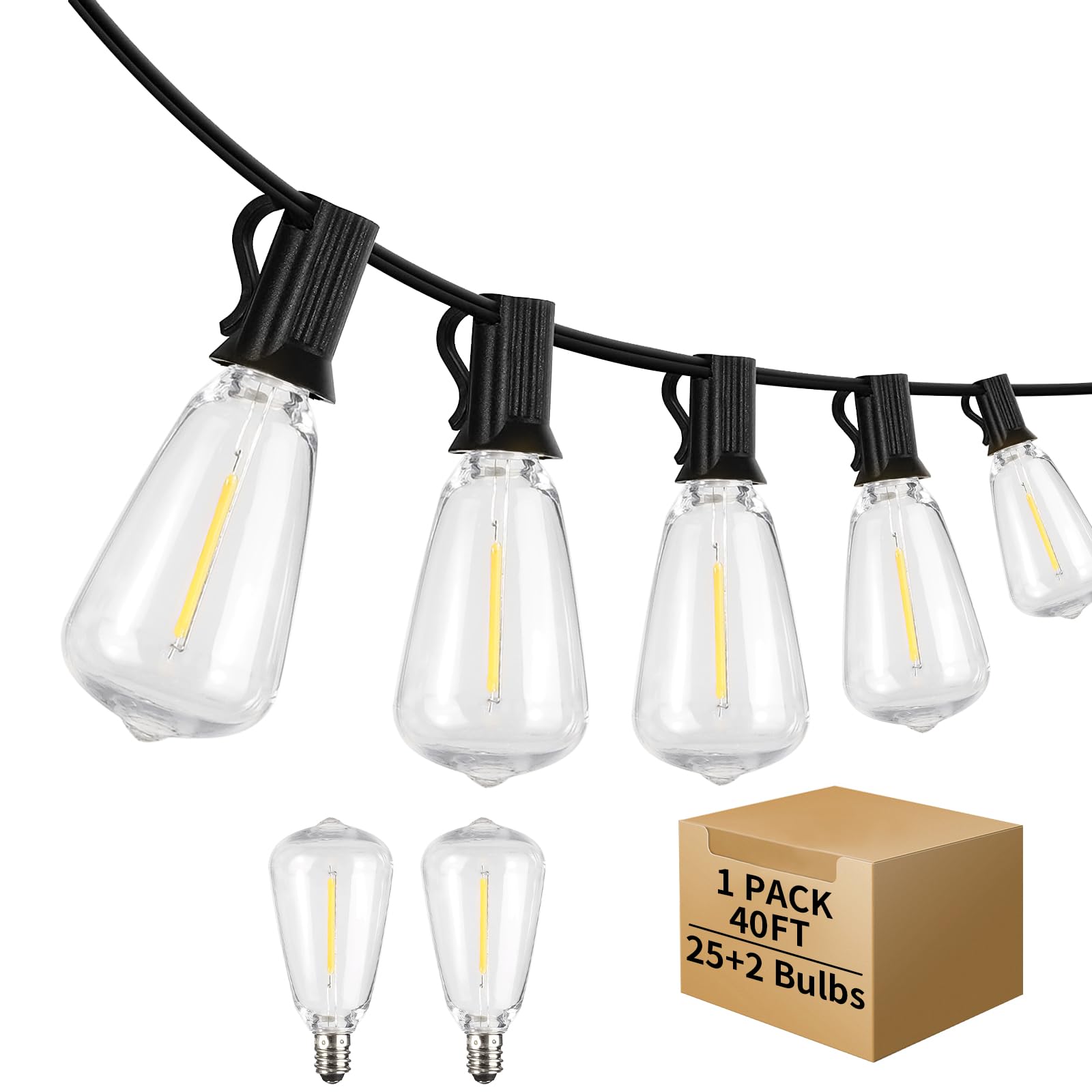 ShineU 40FT LED string lights with globe bulbs illuminate a cozy backyard.