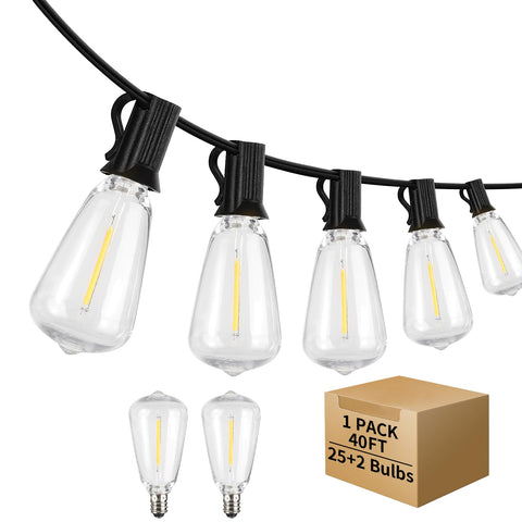 ShineU 40FT LED string lights with globe bulbs illuminate a cozy backyard.