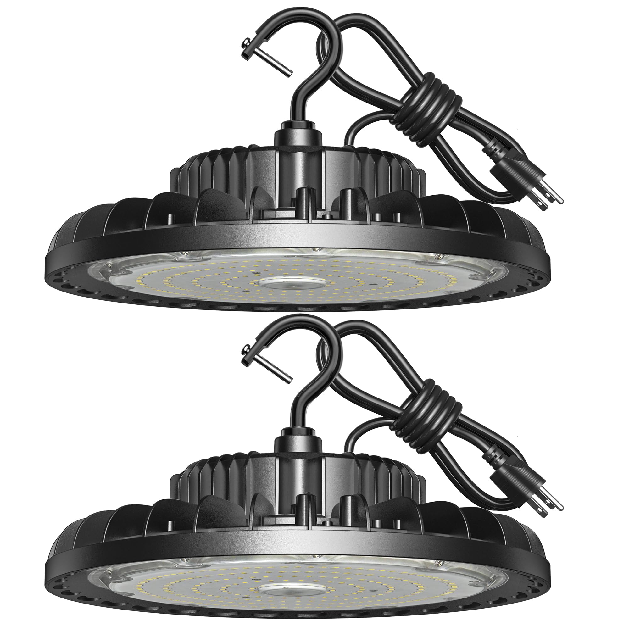 SHINEWOO LED high bay light 150W pack shot shows bright efficiency for garages
