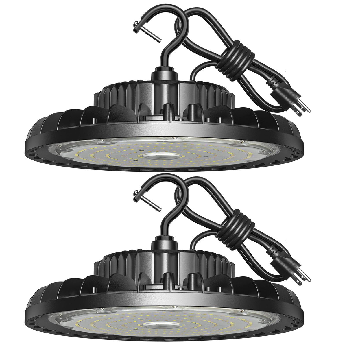 SHINEWOO LED high bay light 150W pack shot shows bright efficiency for garages