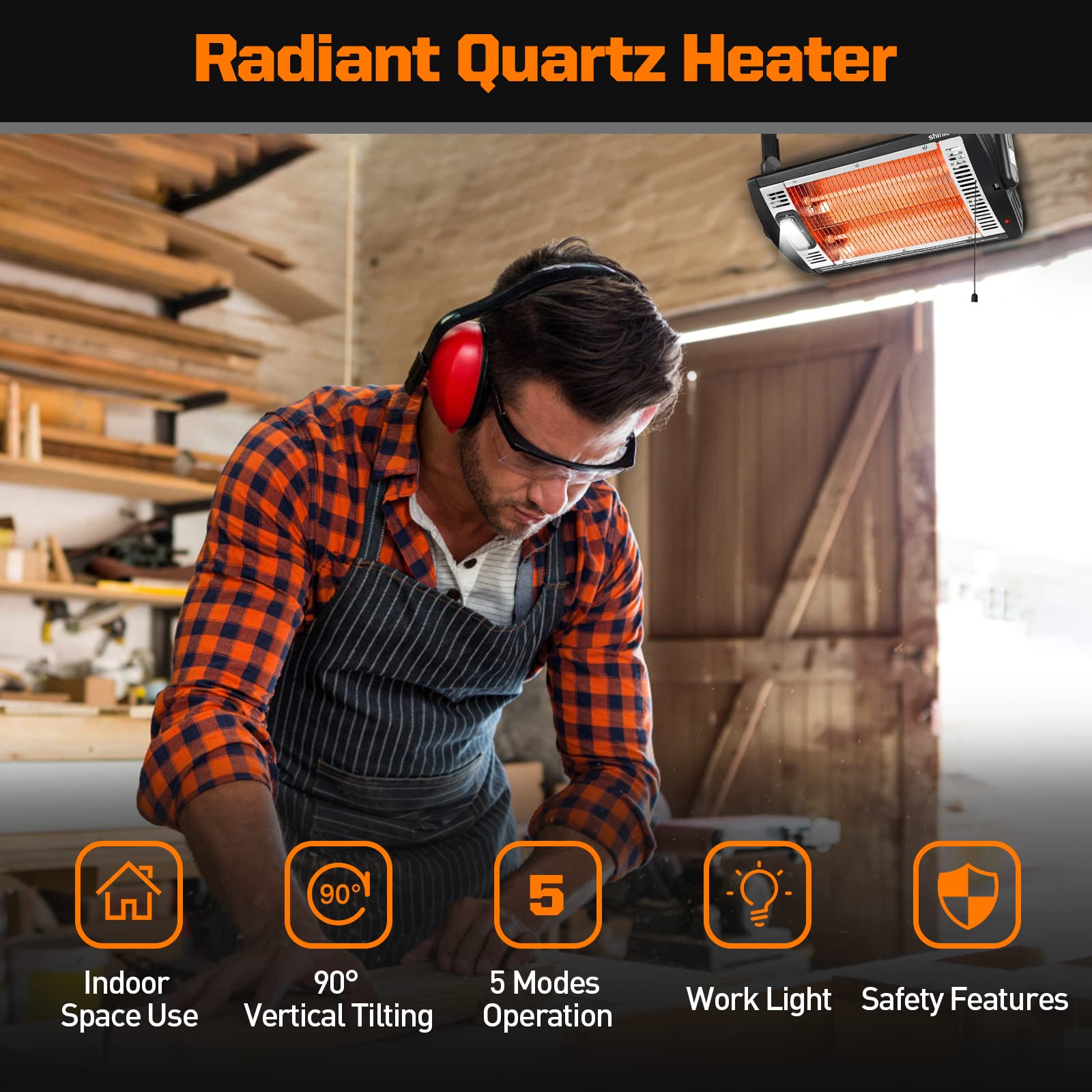 Shinic halogen work light integrated for better late-night visibility.