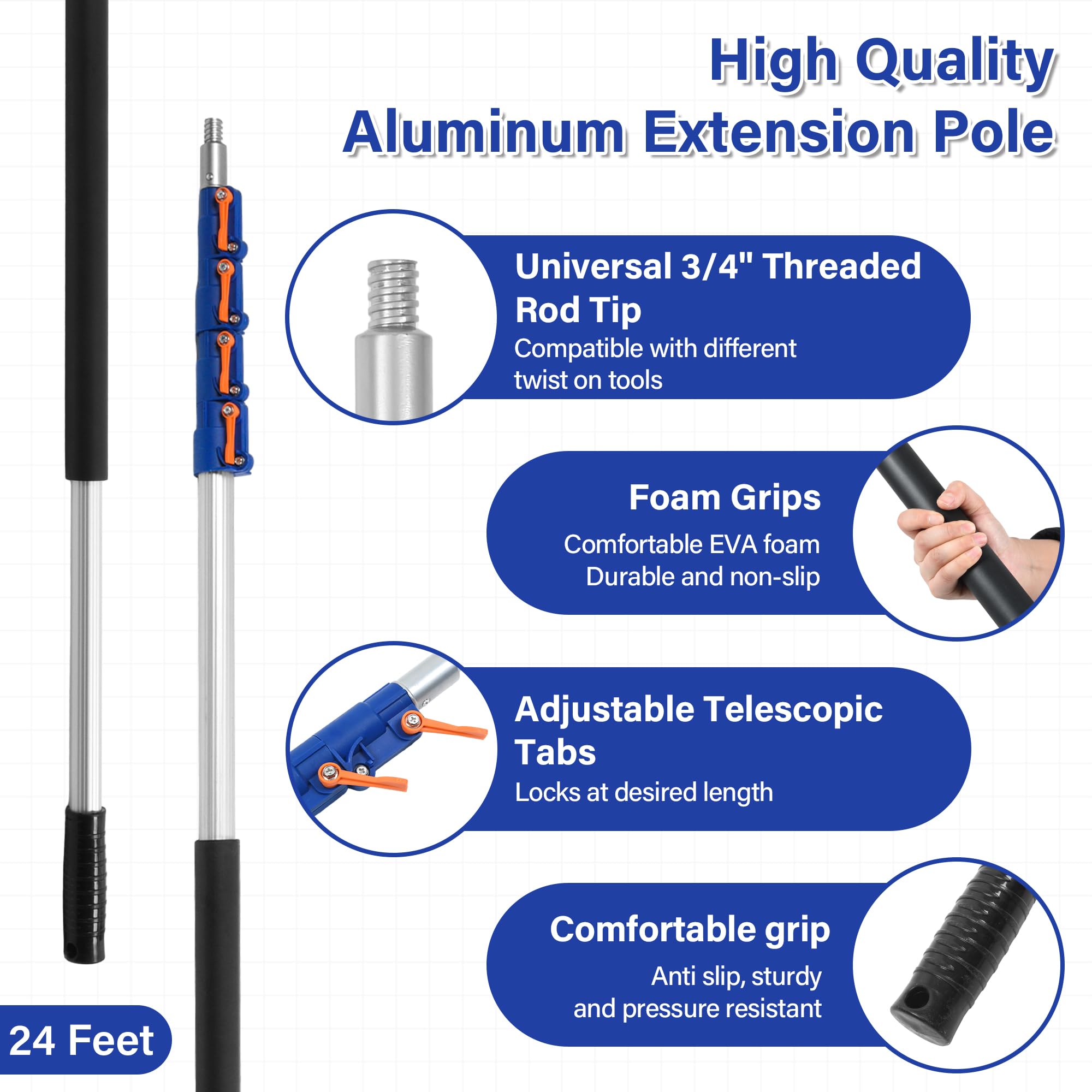 Shinming extension pole in use with paint roller for elevated painting