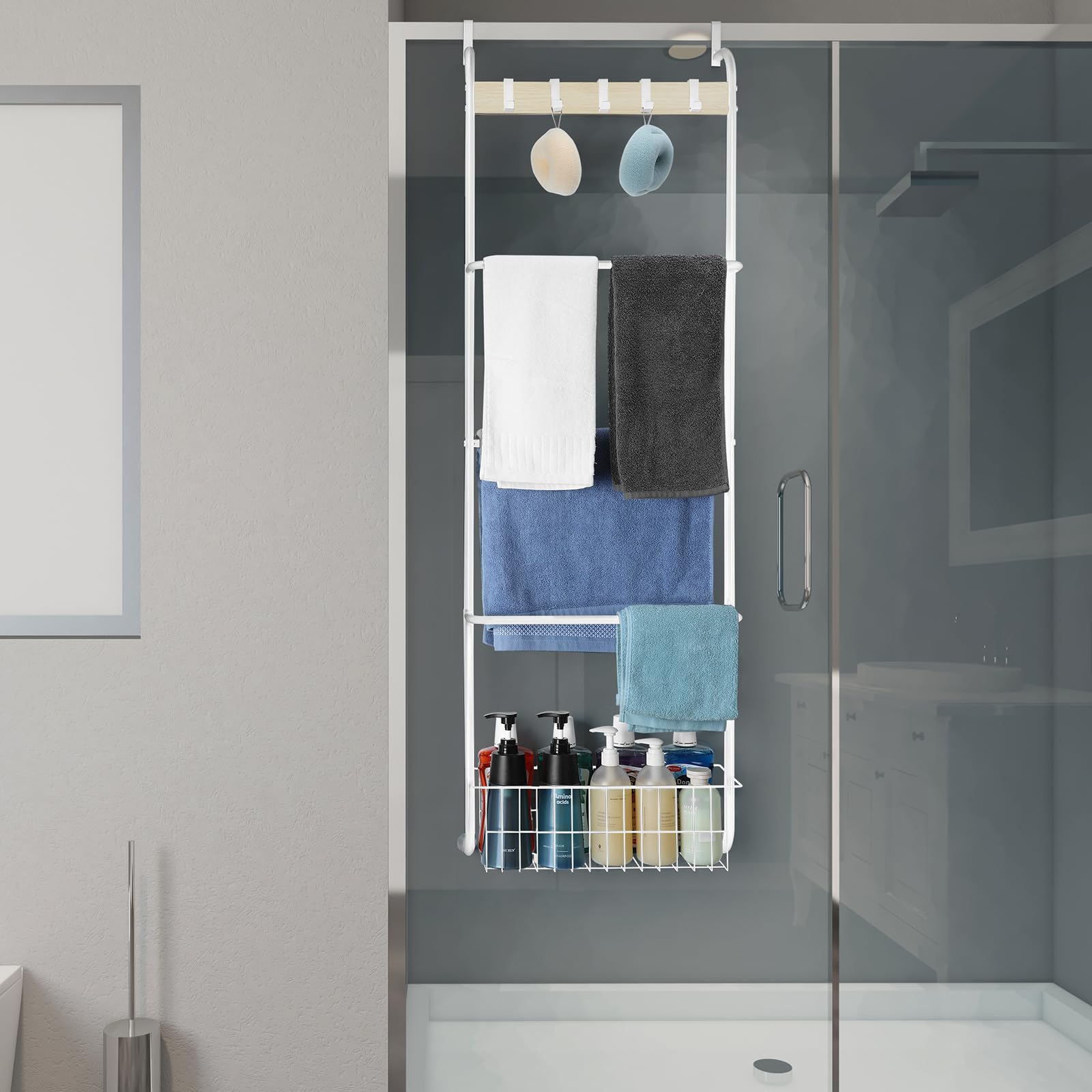 Durable iron construction with anti-rust coating for daily towel storage.