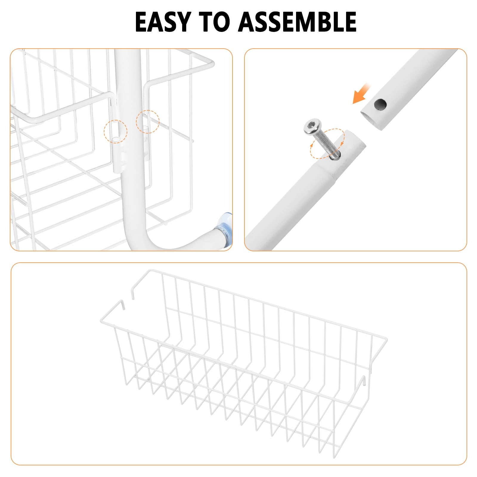 Includes five hooks, three towel bars, one basket, and one plank bar.