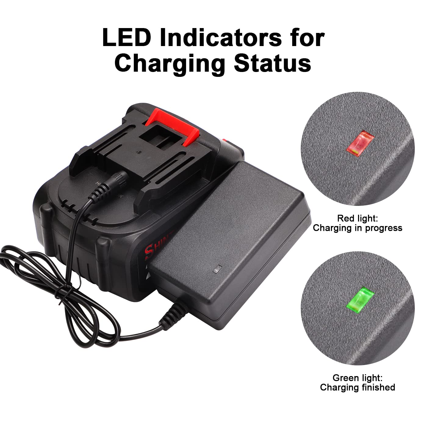 SHINTYOOL 21V battery LED indicator enables quick charge status check