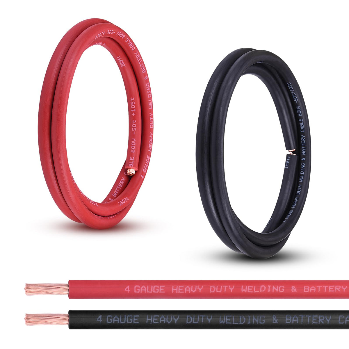 Shirbly 4-gauge red battery cable, 5ft, high-current connections for DC power