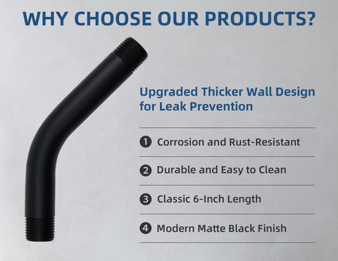 SHLLKTTRY curved 6-inch shower arm adds reach with a modern bend.