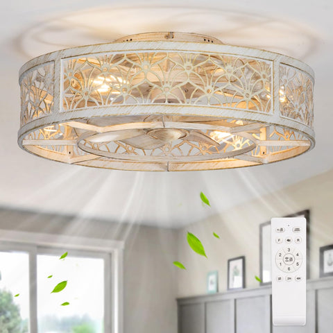SHLUCE 20in low-profile caged fan with light, compact cooling for bedrooms.