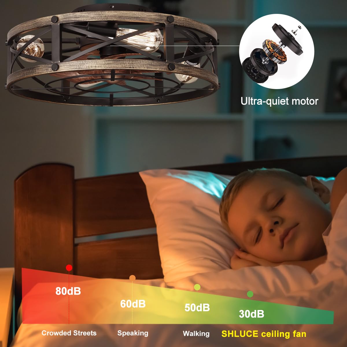 SHLUCE easy-install fan with light hardware.