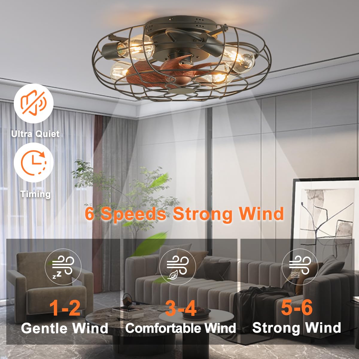 SHLUCE enclosed ceiling fan with lights keeps blades safe and clean during daily use.