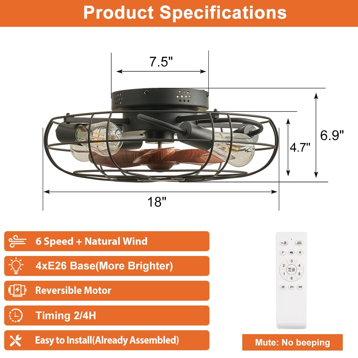 SHLUCE farmhouse ceiling fan with remote control enhances living room comfort.
