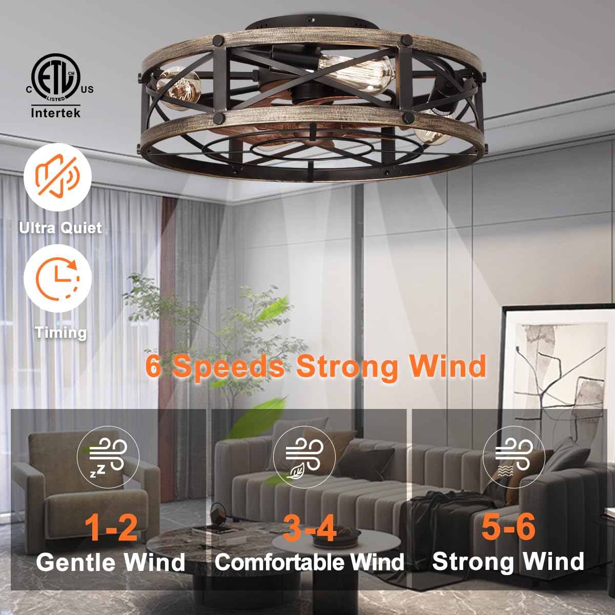 SHLUCE remote control fan with cage light and 6 speeds for versatile comfort.