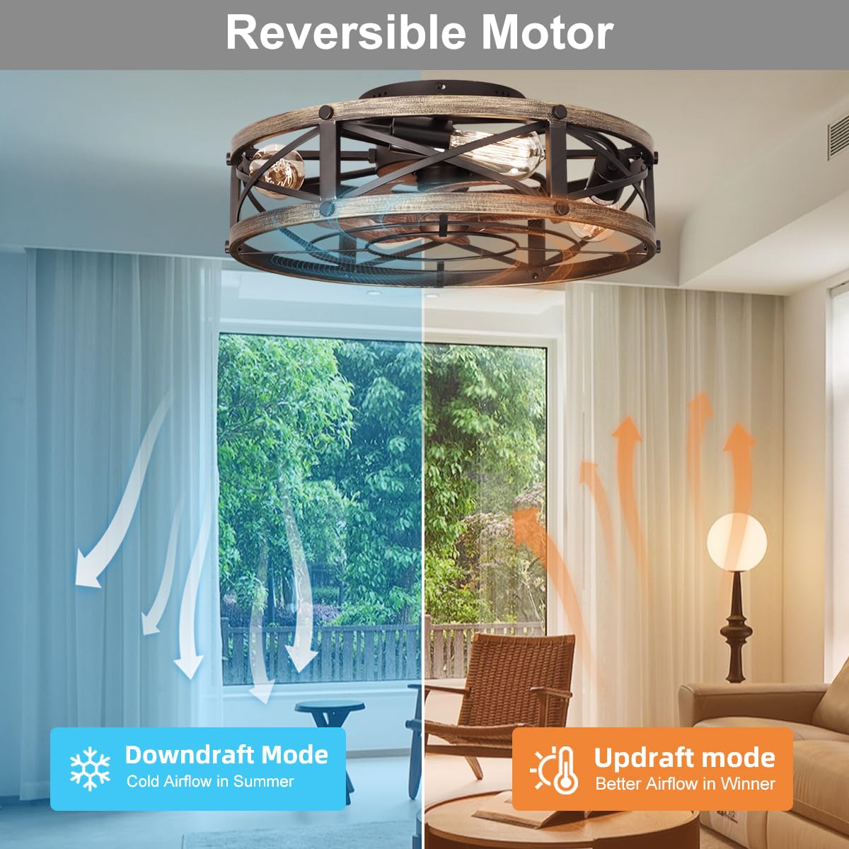 SHLUCE reversible cage fan blades provide seasonal cooling and circulation.