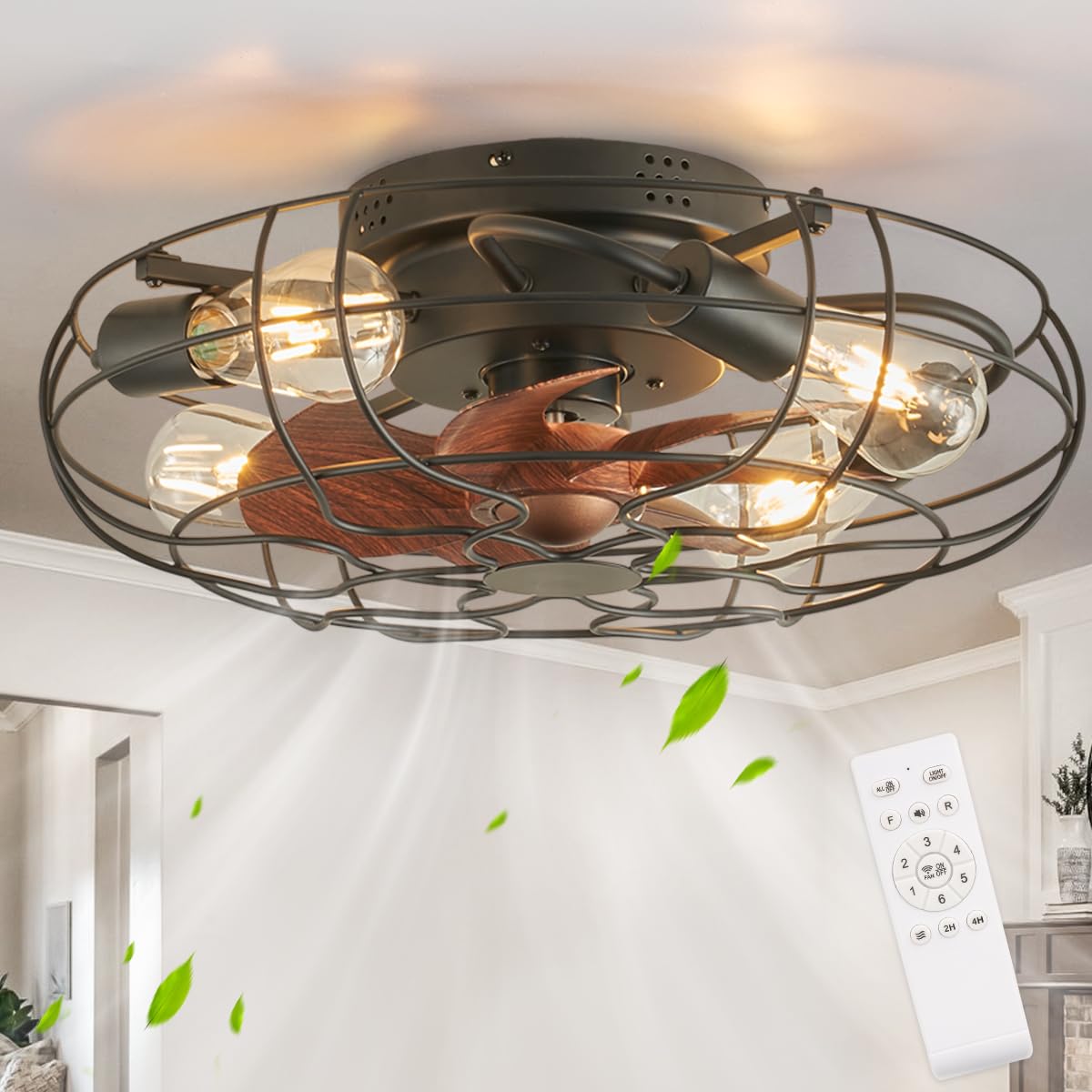 SHLUCE small caged ceiling fan with light delivers quiet cooling for bedrooms.