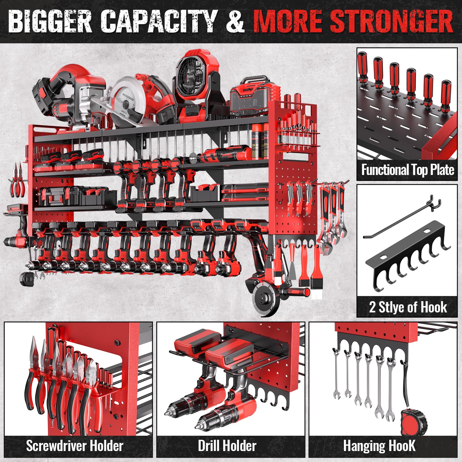 Shomextol 18 cordless drill holders showcase organized battery-powered tools at a glance.