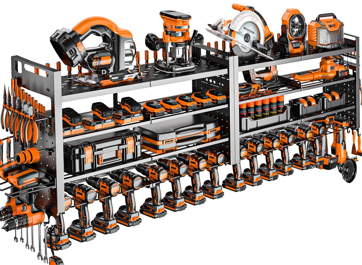 Shomextol 66-inch wall-mounted tool organizer displaying extensive tool storage