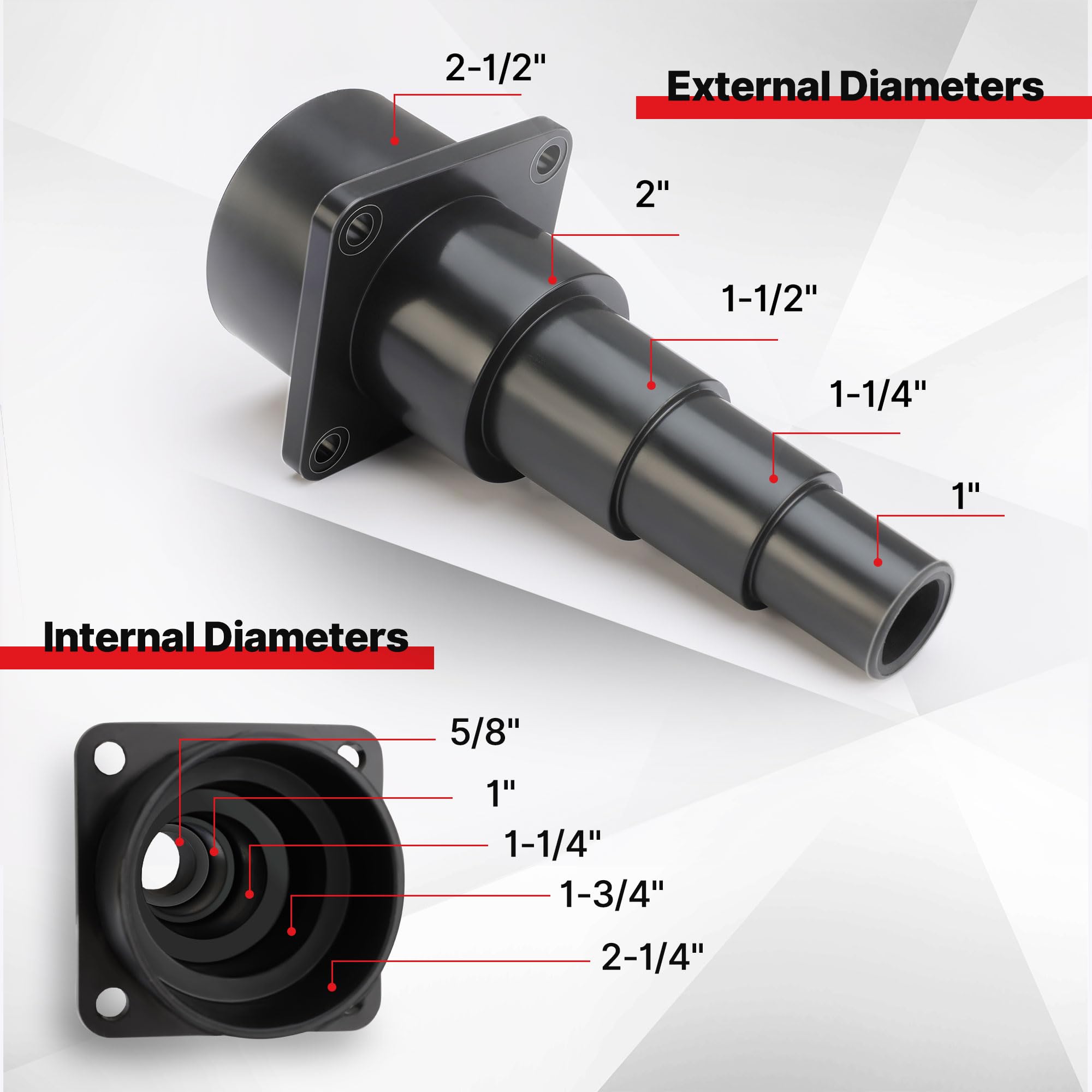 Shop-Vac adapter diameter range for adjustable hose fit