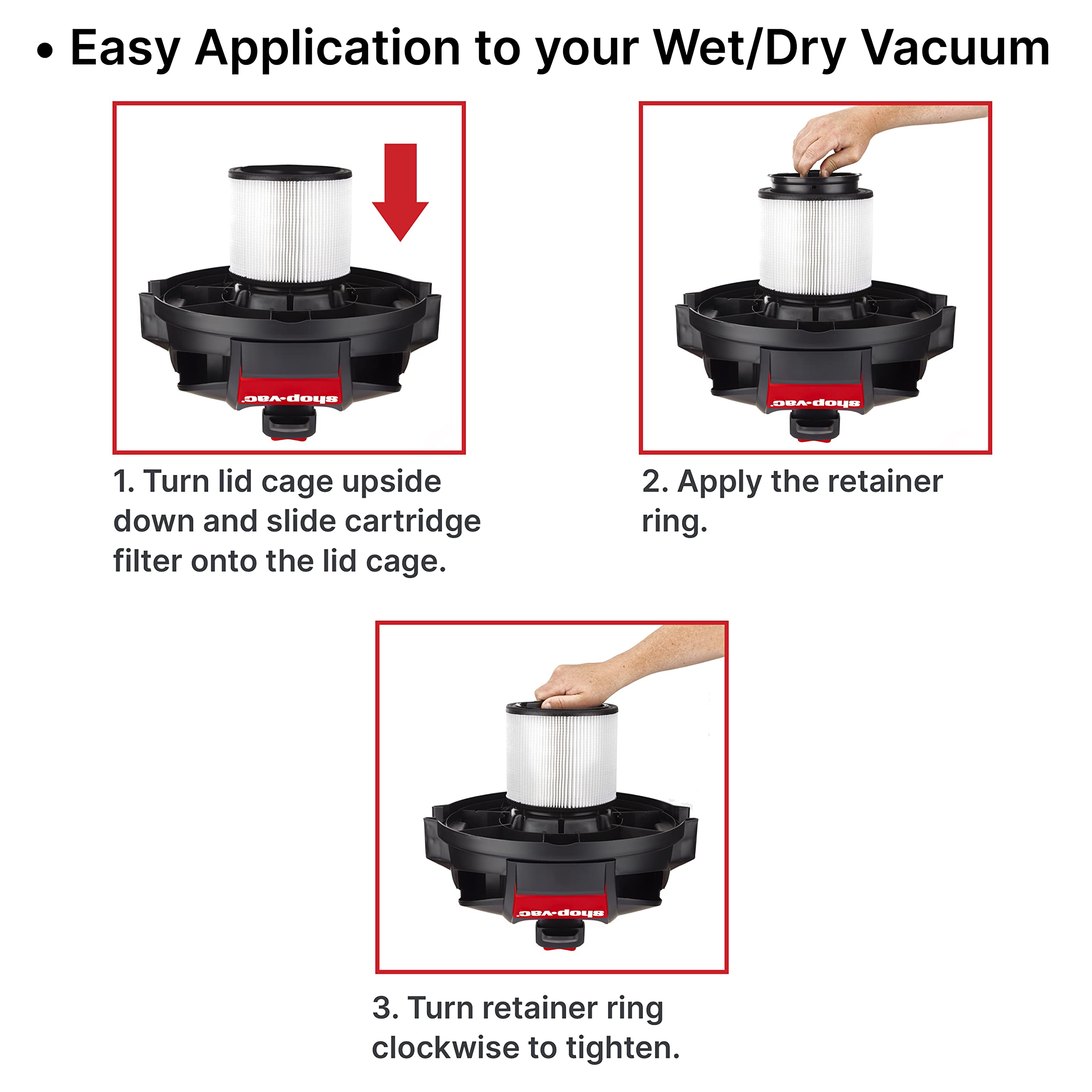 Box shows cartridge filter and retaining lid for replacement