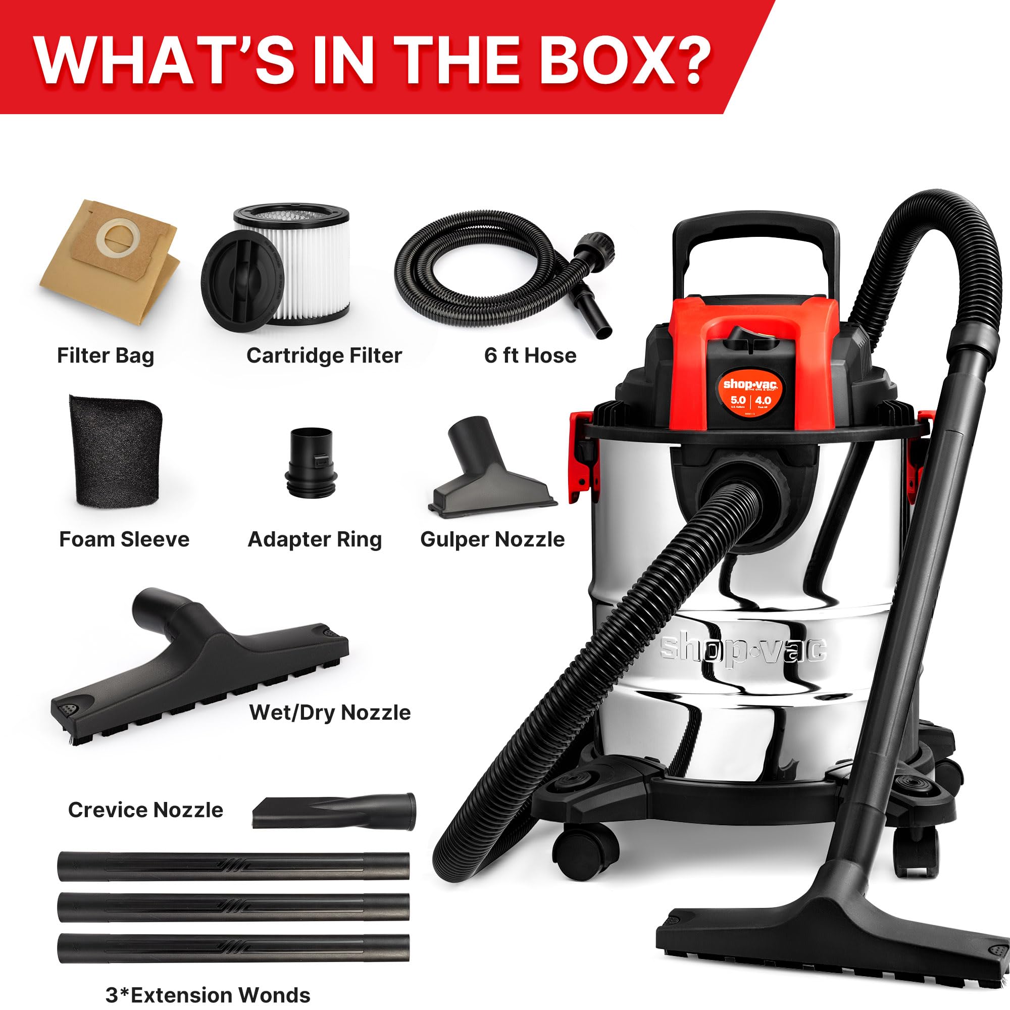 Shop-Vac compact footprint fits garages and van spaces.