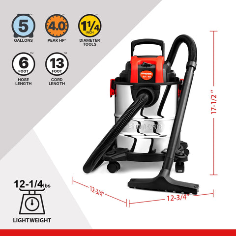 Shop-Vac six-foot hose reaches tight spaces easily.