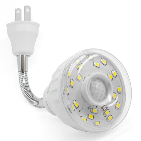 ShopN5 LED motion-activated night light plugged into outlet for doorway illumination.
