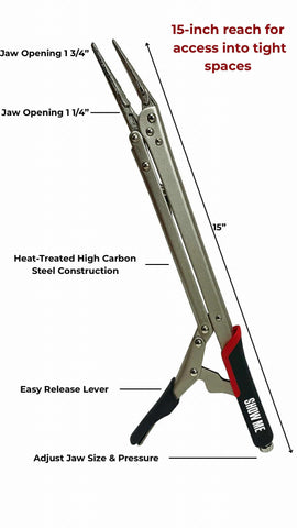 SHOW ME TOOLS quick-release lever enables fast jaw release for efficient workflow.
