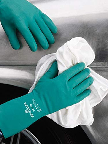 SHOWA 727 13-inch, 15-mil unlined glove offering extended protection for large hands.